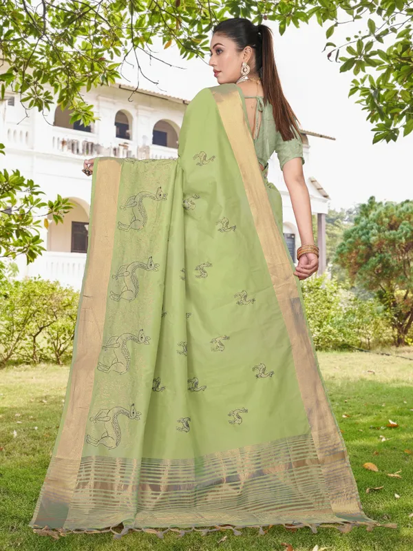 Light_Green_Matka_Silk_Animal_Motif_Saree_For_Women