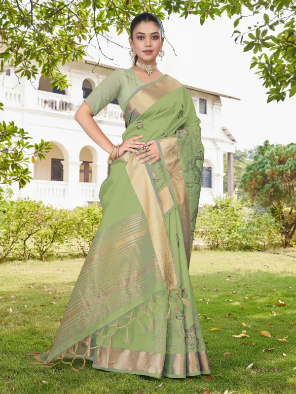 Light_Green_Matka_Silk_Animal_Motif_Saree_For_Women
