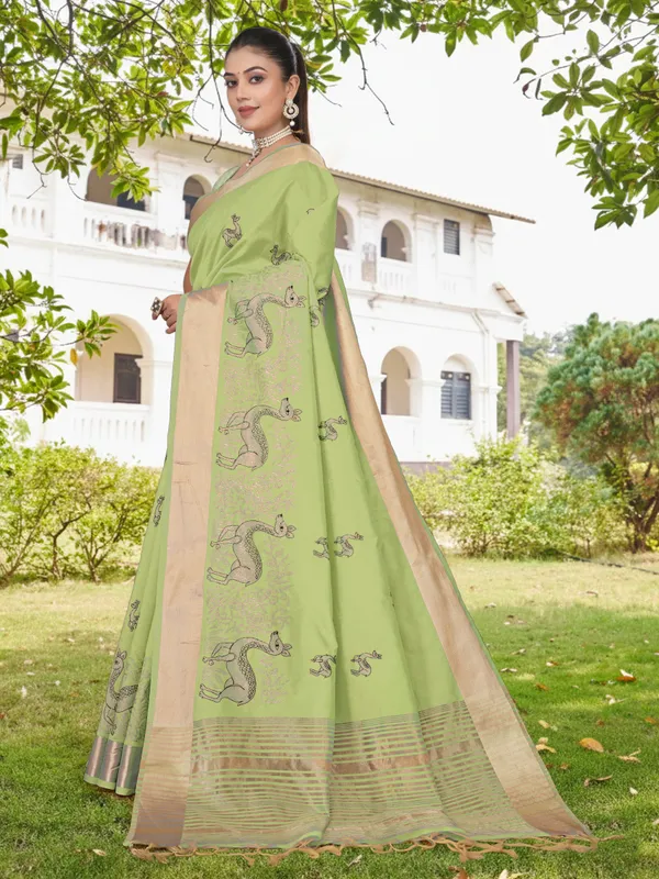 Light_Green_Matka_Silk_Animal_Motif_Saree_For_Women