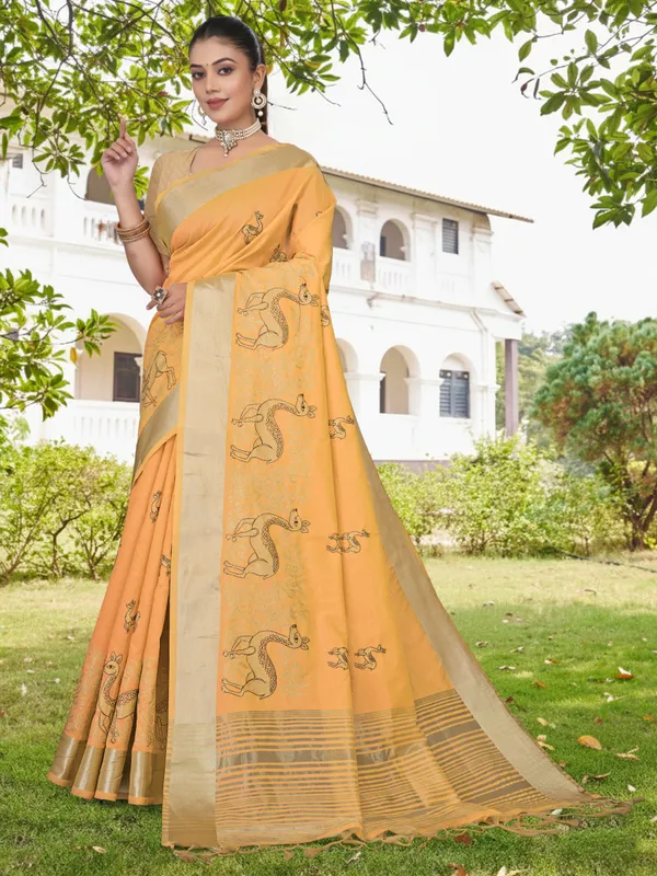 Mustard_Yellow_Matka_Silk_Animal_Motif_Saree_For_Women