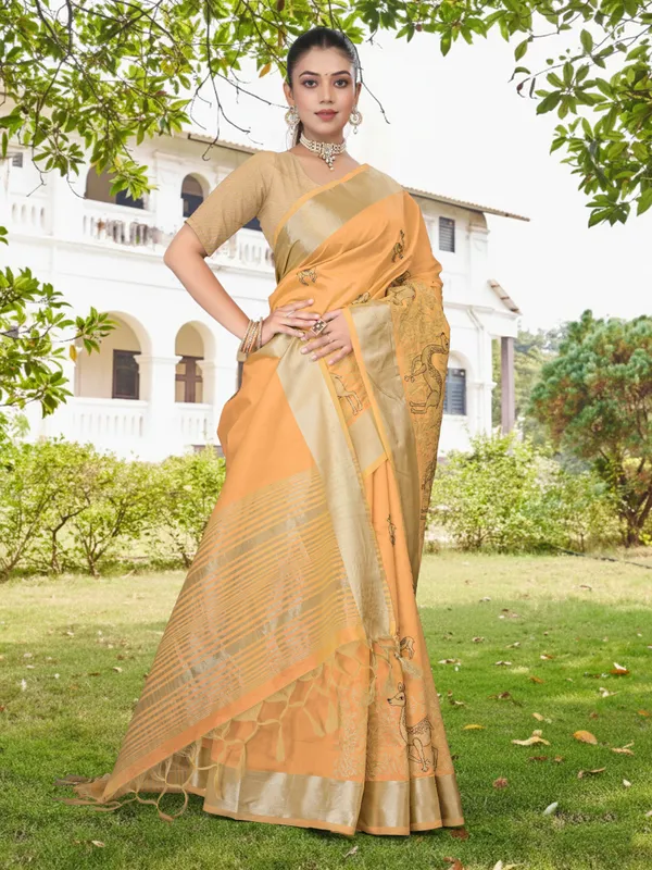 Mustard_Yellow_Matka_Silk_Animal_Motif_Saree_For_Women