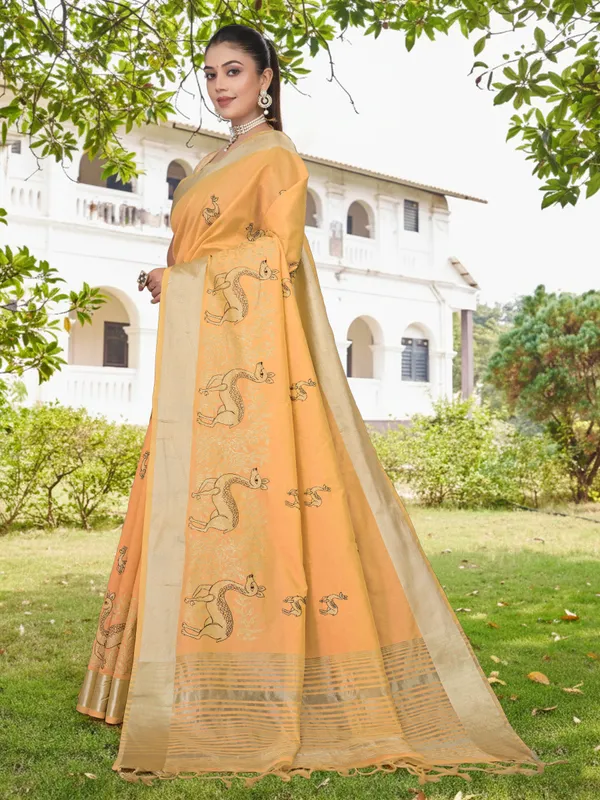 Mustard_Yellow_Matka_Silk_Animal_Motif_Saree_For_Women