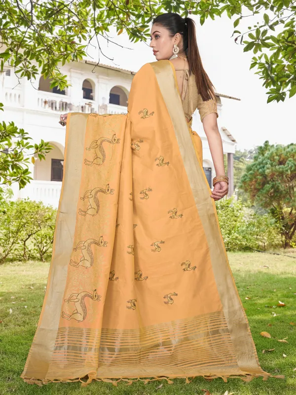 Mustard_Yellow_Matka_Silk_Animal_Motif_Saree_For_Women