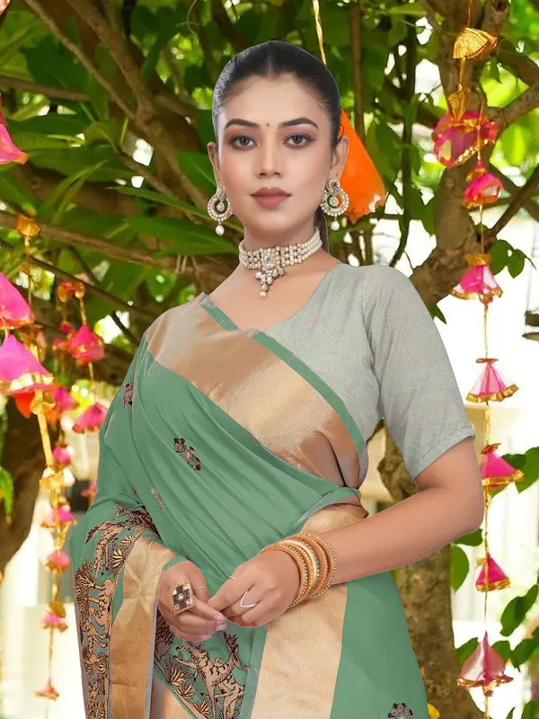 Deep_Green_Matka_Silk_Forest_Scene_Motif_Saree_For_Women