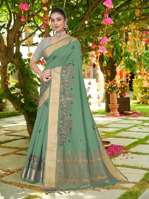 Deep_Green_Matka_Silk_Forest_Scene_Motif_Saree_For_Women