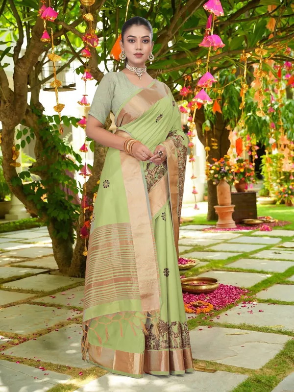 Light_Green_Matka_Silk_Forest_Scene_Motif_Saree_For_Women