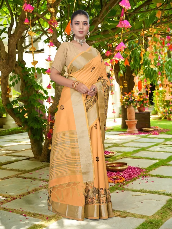 Mustard_Yellow_Matka_Silk_Forest_Scene_Motif_Saree_For_Women