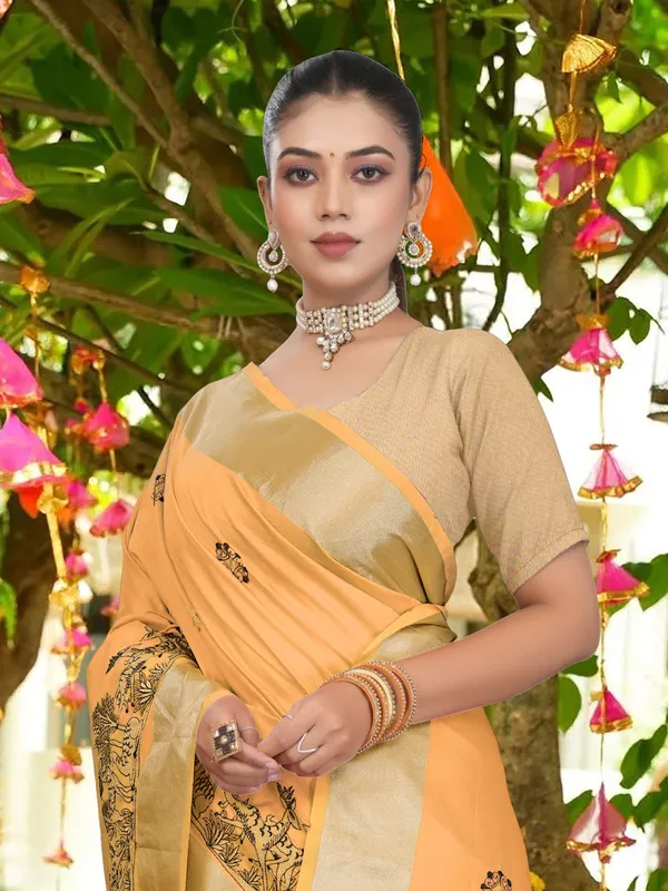 Mustard_Yellow_Matka_Silk_Forest_Scene_Motif_Saree_For_Women