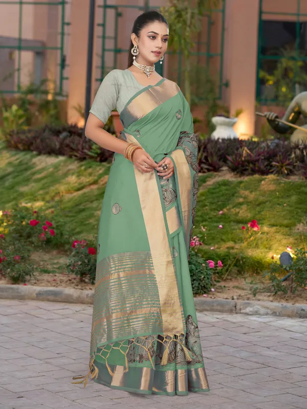 Deep_Green_Matka_Silk_Folk_Women_Motif_Saree_For_Women