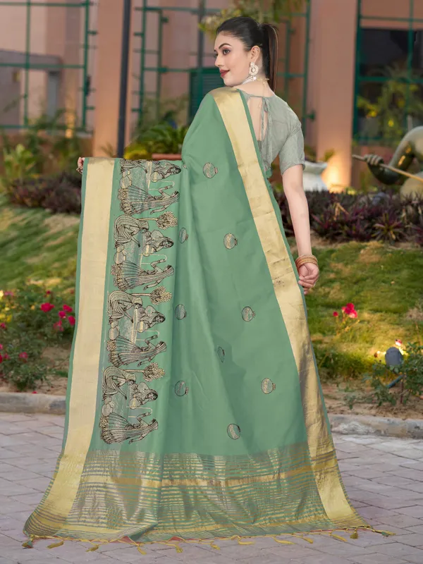 Deep_Green_Matka_Silk_Folk_Women_Motif_Saree_For_Women