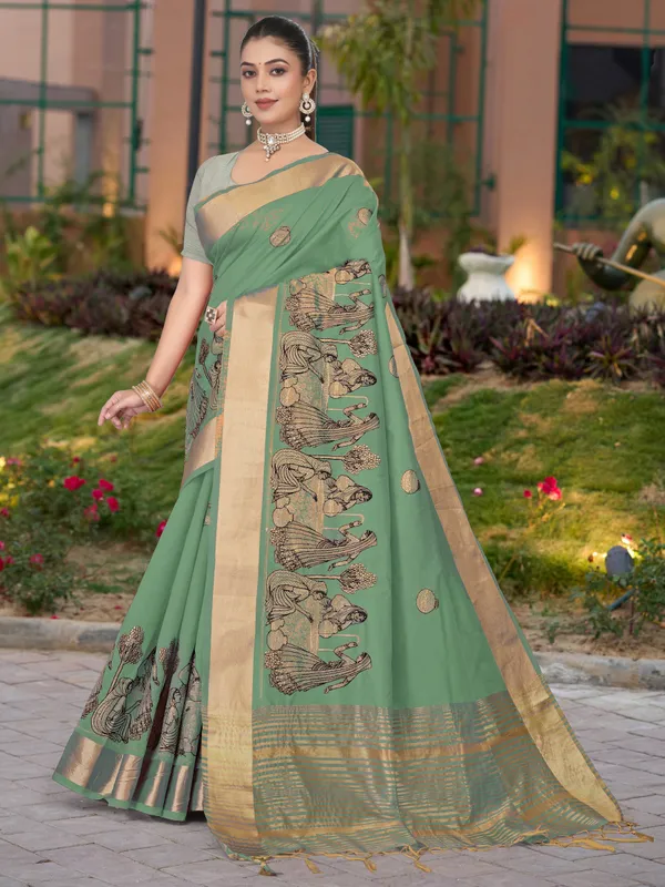 Deep_Green_Matka_Silk_Folk_Women_Motif_Saree_For_Women