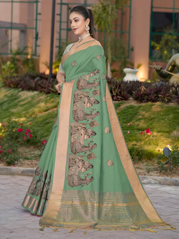 Deep_Green_Matka_Silk_Folk_Women_Motif_Saree_For_Women
