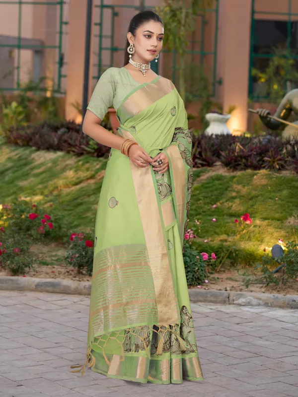 Light_Green_Matka_Silk_Folk_Women_Motif_Saree_For_Women