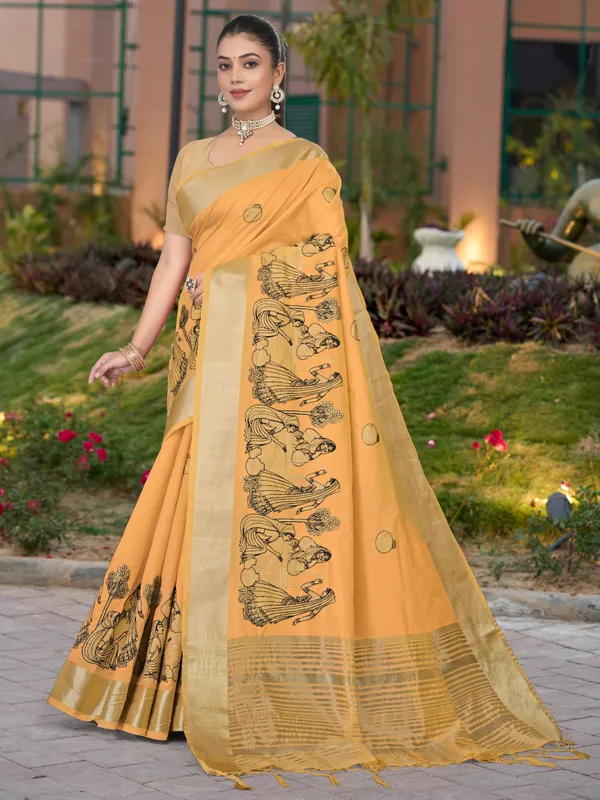 Mustard_Yellow_Matka_Silk_Traditional_Motif_Saree_For_Women