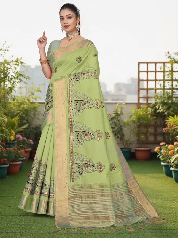 Light_Green_Matka_Silk_Portrait_Motif_Saree_For_Women