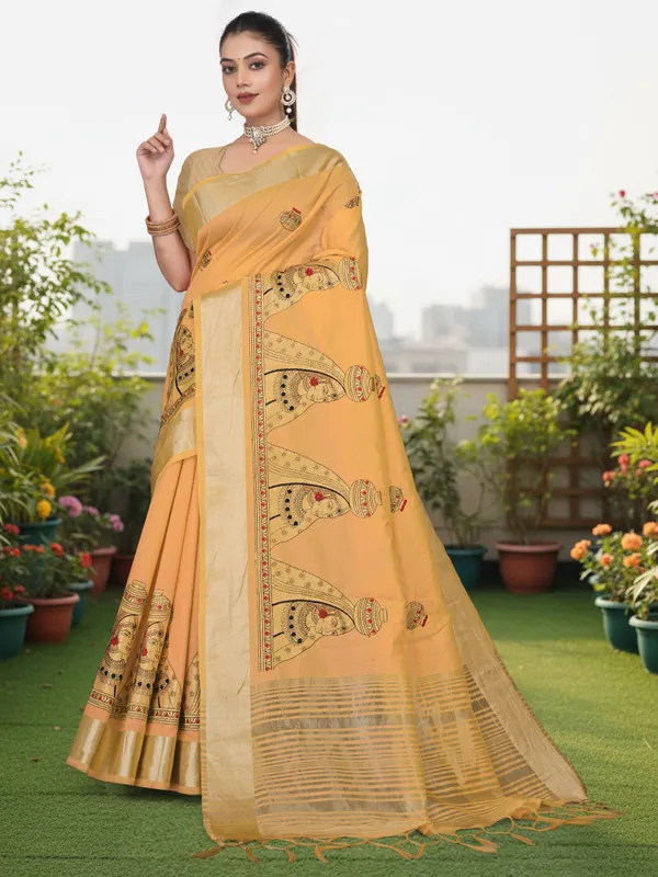 Mustard_Yellow_Matka_Silk_Portrait_Motif_Saree_For_Women