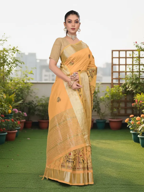 Mustard_Yellow_Matka_Silk_Portrait_Motif_Saree_For_Women
