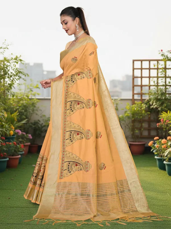 Mustard_Yellow_Matka_Silk_Portrait_Motif_Saree_For_Women