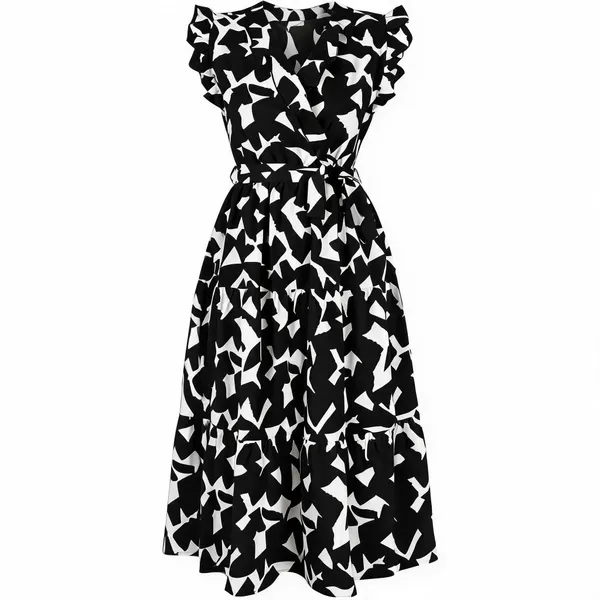 Black_Polyester_Cotton_Sleeveless_Abstract_One_Piece_Dress_For_Women