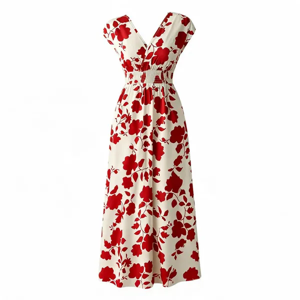 White_Polyester_Cotton_Floral_Sleeveless_Maxi_One_Piece_Dress_For_Women