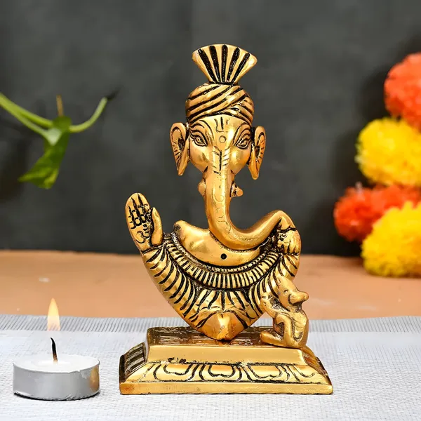 Aluminium_Traditional_Ganesha_With_Mouse_Decorative_Idol