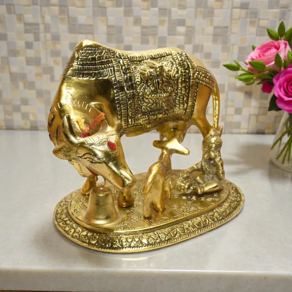 Gold-Toned_Religious_Kamdhenu_Cow_And_Calf_Figurine
