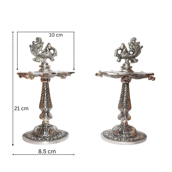 Silver_Finish_Traditional_Peacock_Diya_Set