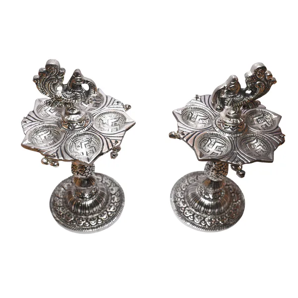 Silver_Finish_Traditional_Peacock_Diya_Set