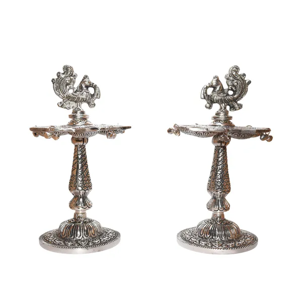 Silver_Finish_Traditional_Peacock_Diya_Set