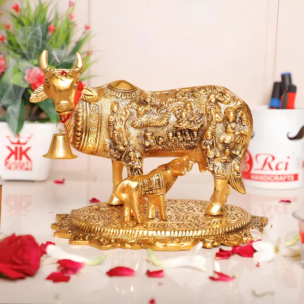 Golden_Kamdhenu_Cow_And_Calf_Idol