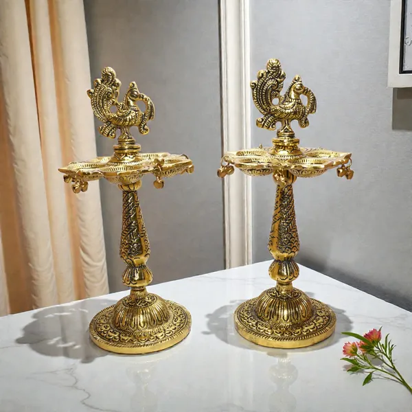 Aluminium_Traditional_Peacock_Diya_Stand_Combo
