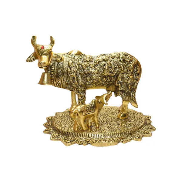 Golden_Kamdhenu_Cow_And_Calf_Idol