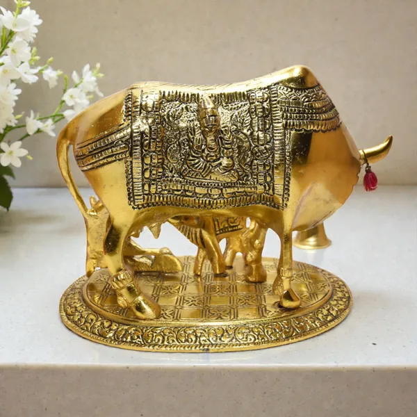 Gold-Toned_Religious_Kamdhenu_Cow_And_Calf_Figurine