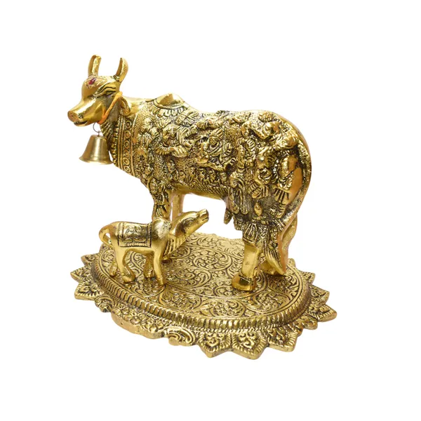 Golden_Kamdhenu_Cow_And_Calf_Idol