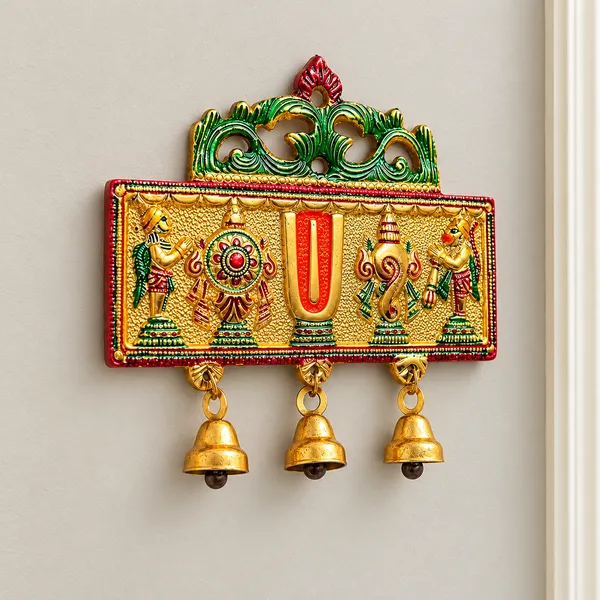 Wall_Hanging_Tirupati_Balaji_Symbol_Shankh_Chakra_Tilak_with_Hanuman_ji_and_garud_Statue_Gold_Plating_Antique_Decorative_for_Home_&_Office_Table_Showpiece_Figurines