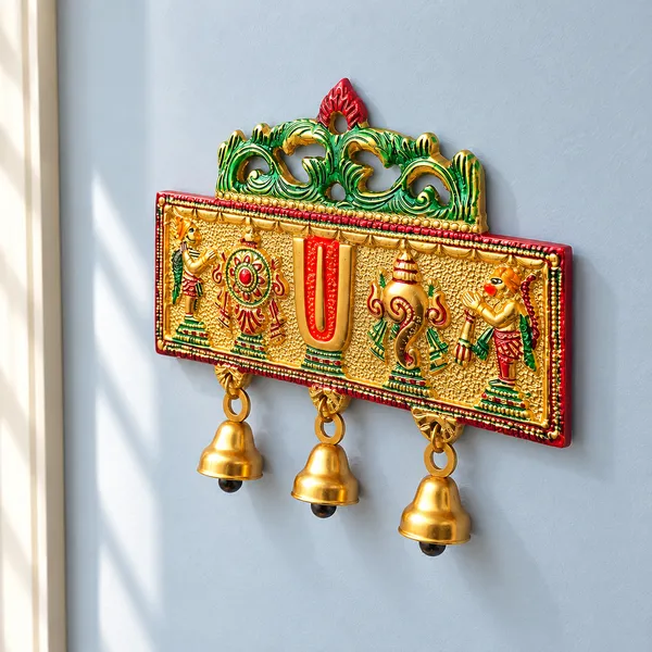 Wall_Hanging_Tirupati_Balaji_Symbol_Shankh_Chakra_Tilak_with_Hanuman_ji_and_garud_Statue_Gold_Plating_Antique_Decorative_for_Home_&_Office_Table_Showpiece_Figurines
