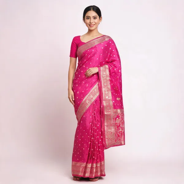 Pink_Silk-Satin_Woven_Floral_Motif_Saree_For_Women