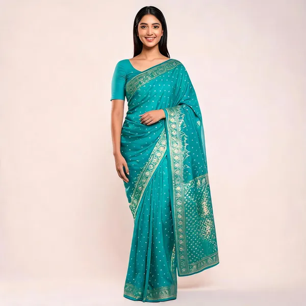 Turquoise_Silk_Satin_Woven_Traditional_Saree_For_Women
