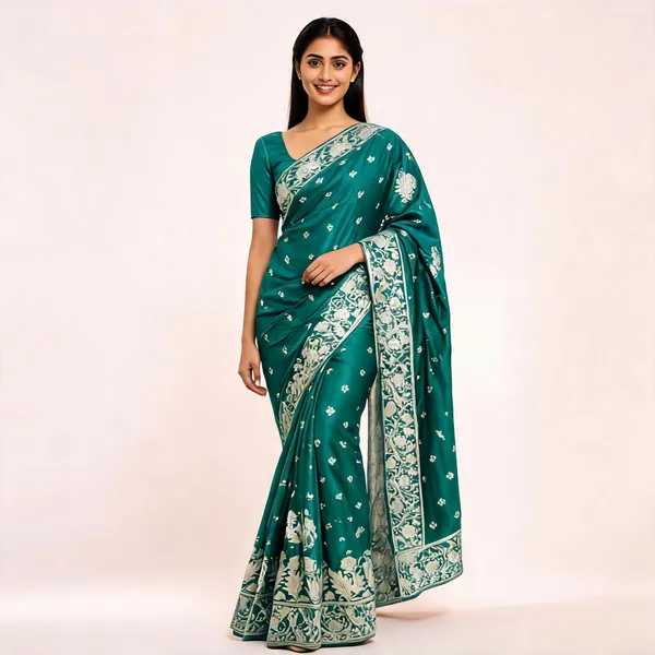 Teal_Silk_Satin_Embroidered_Saree_For_Women