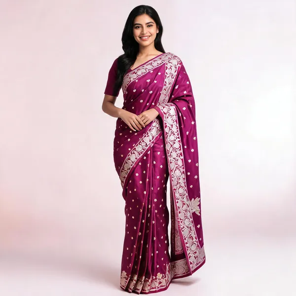 Magenta_Silk_Satin_Silver_Zari_Border_Saree_For_Women