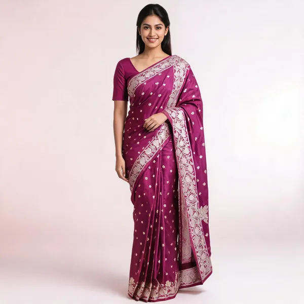 Magenta_Silk_Satin_Silver_Zari_Border_Saree_For_Women