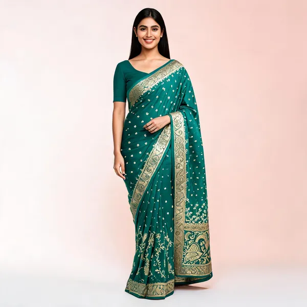 Teal_Silk_Satin_Woven_Traditional_Saree_For_Women