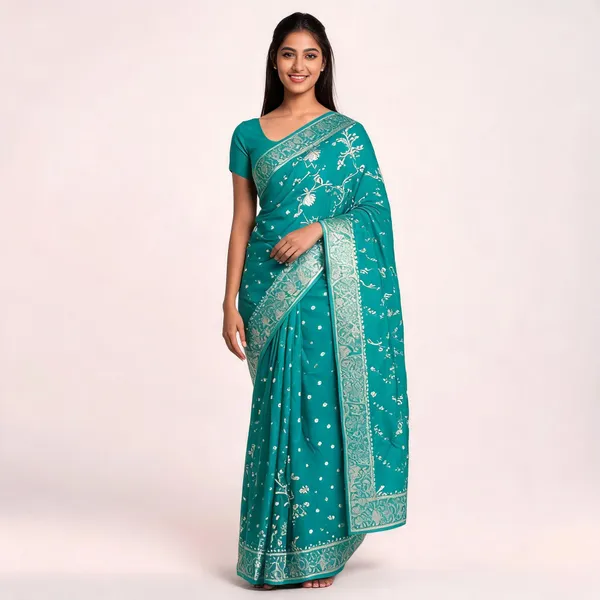 Teal_Silk_Satin_Woven_Traditional_Saree_For_Women