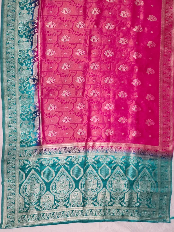Pink_Turquoise_Woven_Floral_Saree_for_Women