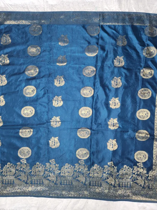 Blue_Satin_Finish_Saree_for_Women