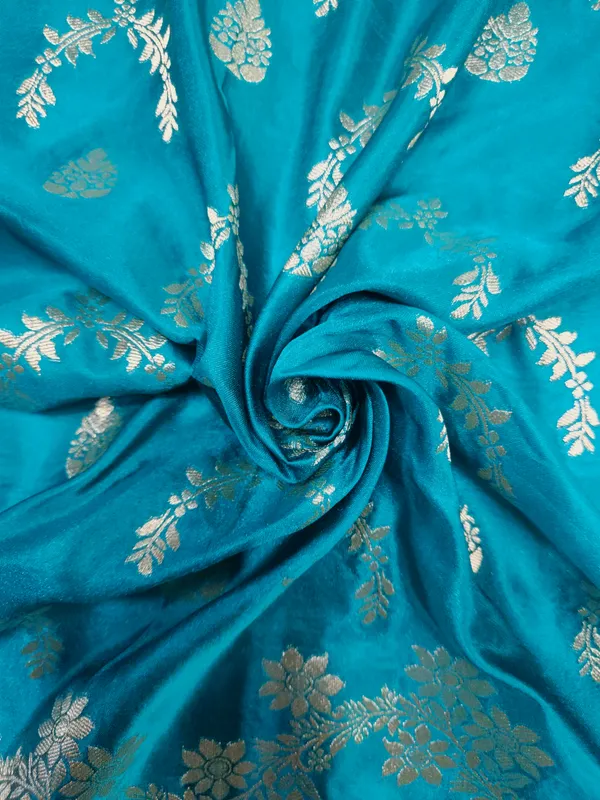 Turquoise_Woven_Floral_Saree_For_Women