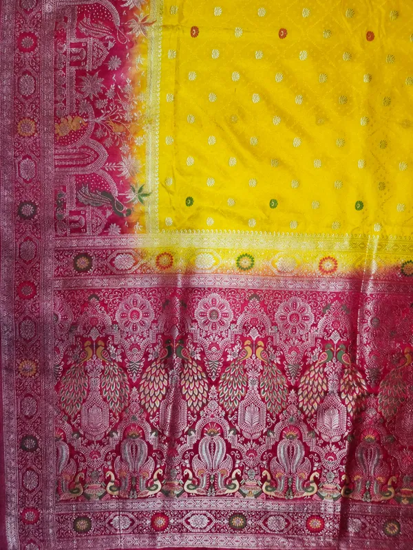 Red_And_Yellow_Woven_Floral_Saree_For_Women