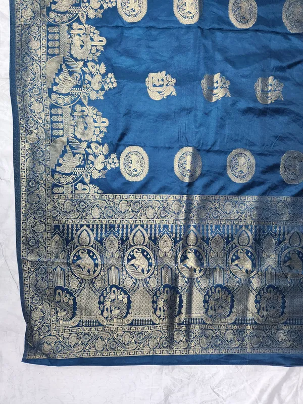 Blue_Satin_Finish_Saree_for_Women