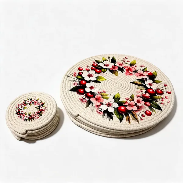 Braided_Floral_Round_Placemat_And_Coaster_Set