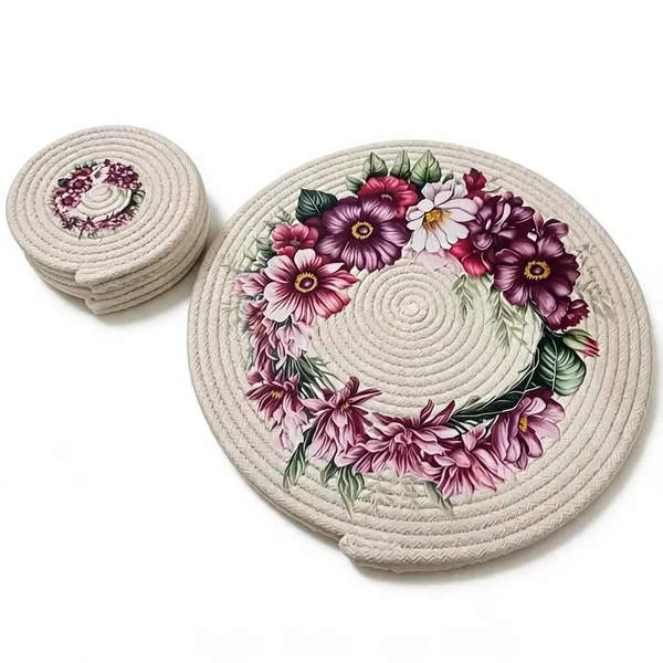 Braided_Floral_Print_Placemat_And_Coaster_Set